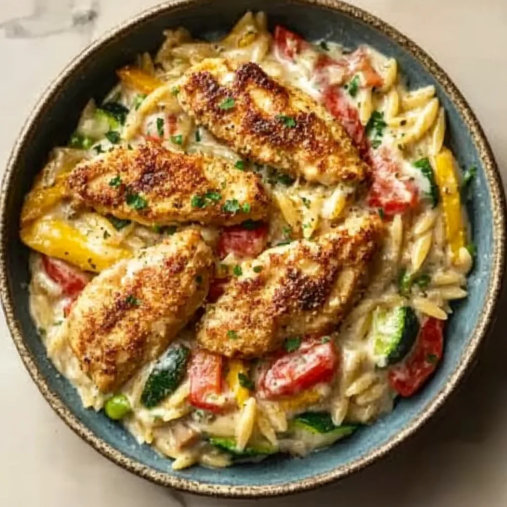 Easy Boursin Orzo Bake: Creamy, One-Pan Dinner with Chicken & Veggies! (Simple Weeknight Meal) step by step