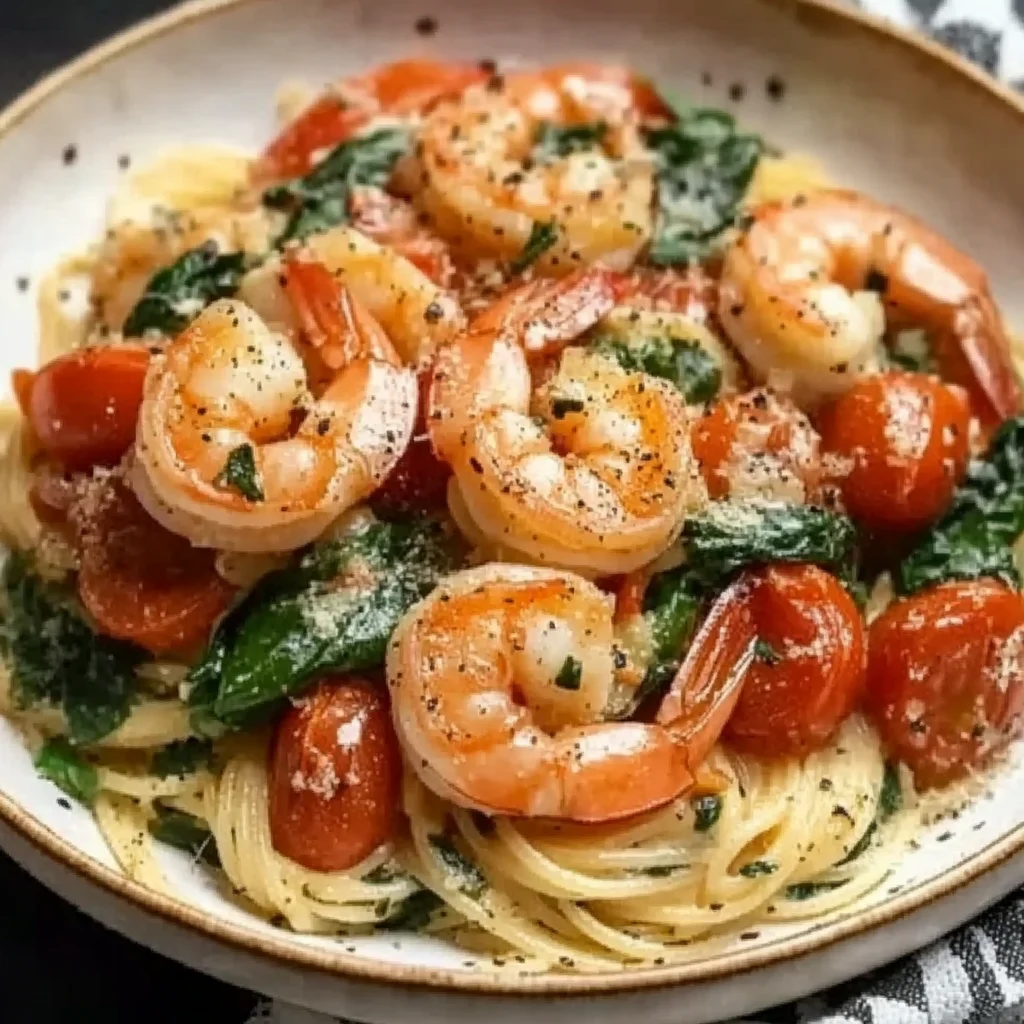 Tomato Spinach Shrimp Pasta step by step