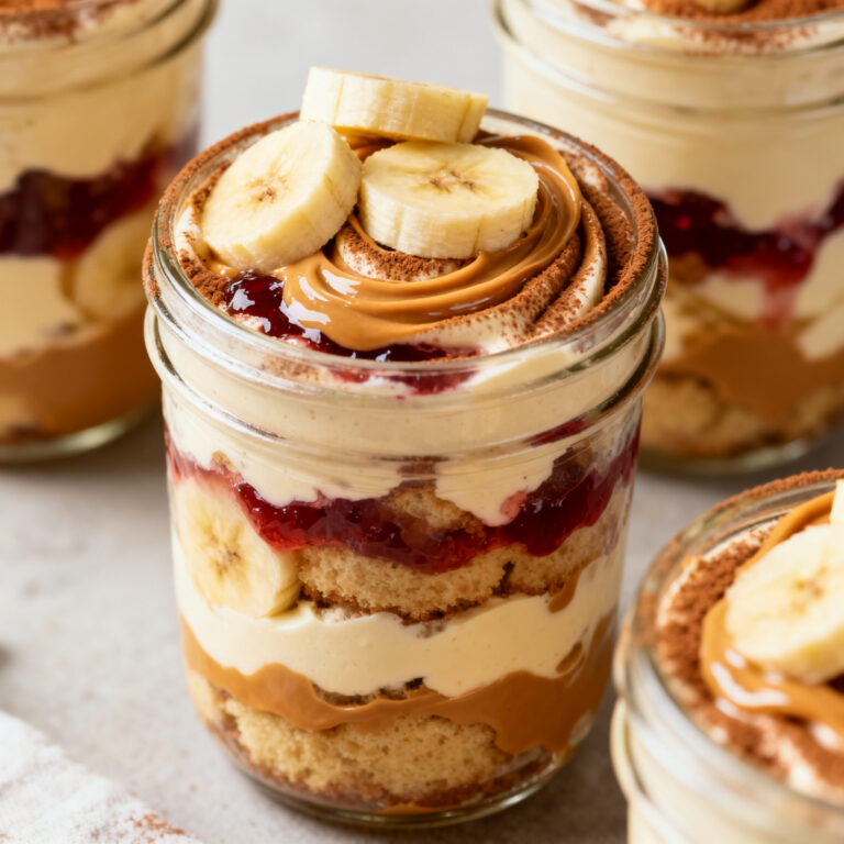 Banana PB&J Tiramisu Jars (No-Bake Peanut Butter Jelly Tiramisu)